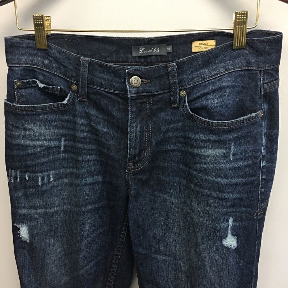 Level 99 | Distressed Sienna Tomboy Dark Jeans 26